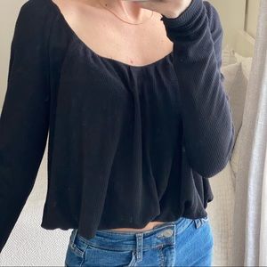 Free People long sleeve black crop top, size XS.